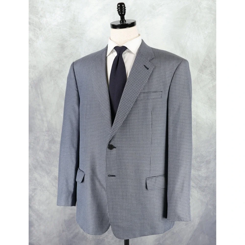 Armani Collezioni Sport Coat 46R Grey Micro Grid Weave Executive Silk Wool Italy